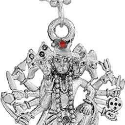 Silver Plated Brass Red CZ, Lord of Panchmukhi Hanuman ji, Balaji Hindu Temple Jewellery Pendant for Men and Women-picture-15