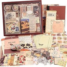 EtaMoon Paper Vintage Aesthetic Scrapbook Kit(346Pcs) Scrapbooking Supplies Kit with Bullet Junk Journal,Stationery,A6 Grid Notebook Journaling Gift for Girl-image-45