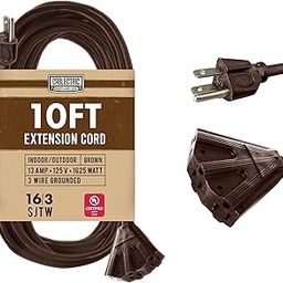 Cablectric - 10 foot brown extension cord with 3 electrical outlets, 16/3 heavy duty SJTW cord with 3-prong plug for security, 13 amps for appliances-27