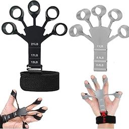 2 Pcs Adjustable Finger Exerciser| Hand Gripper Strengthener| Used to Exercise Finger Strength| Flexibility and Physical Recovery of Hands| Forearm Strengthener (GREY AND BLACK, Finger gripper)-1