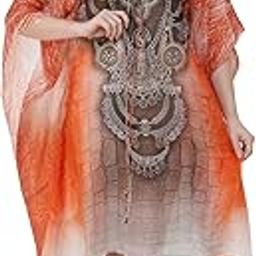 Short Orange Digital Printed | Crepe Kaftan | Vacation Wear | Beach Wear | Coverups | Kaftan Dress | For Women | Free Size [M-3XL]-picture-40