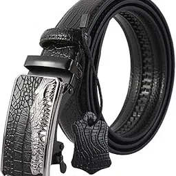 gustave Belts for Men Black Slide Lock Leather Belt for Man with Click Buckle 120cm Length Free Adjustable No Belts Hole-picture-7