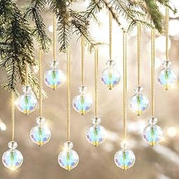 UXORSN 12 PCS Christmas Tree Crystal Ball Ornaments Prism Balls 22 mm Rainbow Crystal Suncatcher Window Decorations Glass Hanging Chandelier Drops Pendant for Feng Shui Xmas Party Wedding Home Decor-image-75