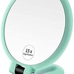 1X 15X Magnifying Hand Held Mirror,Double Side Folding Hand Mirror for Women with Adjustable Handle,Travel Table Desk Shaving Bathroom (Blue)-51