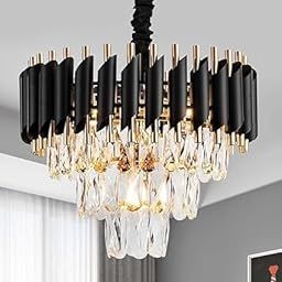 Luxurious 400mm Black Gold Modern Chandelier with K9 Crystals | Warm White, Moonlight & Golden Light | Ceiling Hanging Light for Living Room, Dining Room, Bedroom, Hallway-image-14