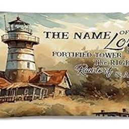 BRUYU5SE Lighthouse The Name of The Lord is A Fortified Tower Lumbar Support Pillow Case Christian Psalm Pillow Covers 12x24in Rustic Nautical Lighthouse Accent Outdoor Garden for Bed Chair-image-29