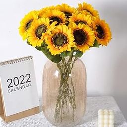 VRB Dec 5Pcs Artificial Sunflower Flowers/Artificial Sunflower Big Size/Sunflower Artificial Bouquet/Artificial Flowers for Decoration/Decorative Items for Home,Bedroom,etc (Sunflower Sticks Long)-image-13