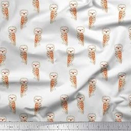 Soimoi White Rayon Fabric Owl Cartoon Print Fabric by Meter 42 Inch Wide-image-62