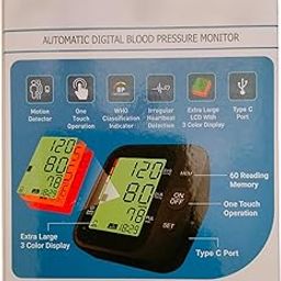 Digital Blood Pressure Monitor, Extra Large Display, 60 Reading Memory, USB-C Port, WHO Classification, One Touch Operation-image-1