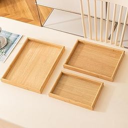 HOKIPO Wooden Serving Tray Set of 3 – MDF Rectangular Trays for Breakfast, Snacks, Tea & Décor – Eco-Friendly, Lightweight & Durable (Natural Finish) (AR-5772)-8