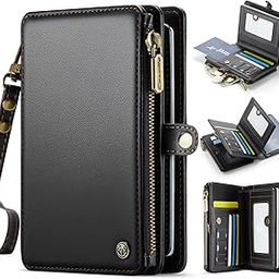 XIMAND Passport Holder Wallet Bag with 11 Card Slots and Passport Solt Cash Solt Photo Solt Zipper Pocket, RFID Blocking Wristlet Strap for Travel.Black-image-41