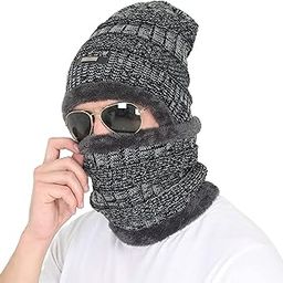 Winter Beanie Cap Scarf Set Warm Knit Cap Thick Fleece Lined Winter Hat & Scarf for Men Women-image-16