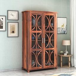 MODERN FURNITURE SHEESHAM Wooden Crockery Cabinets with Glass Door | Wooden Showcase Almirah | Solid Wood Book Shelf Crockery Unit for Kitchen Living Room-picture-13