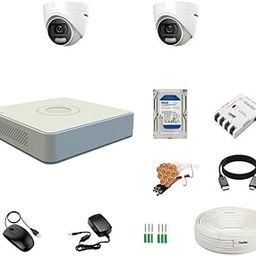 Clocite HIKVISION 4 Channel DVR with 5MP ColorVu 2 Dome Cameras (24/7 Colorful Imaging) + 500GB HDD + Cable Roll (1+3) 4 CH Power Supply + BNC & DC Full Combo Kit-4