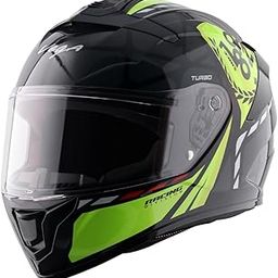Vega VF-10 Turbo Squad ISI Certified Gloss Finish Full Face Helmet for Men with Clear Visor and Stylish Spoiler-Black Neon Yellow-M-image-56