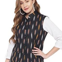 Womens Ikat Printed Cotton Nehru Jacket-15