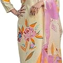 Women's Floral Print Salwar Suit Set with Dupatta, Cream and Pink, 3-Piece Traditional Dress-image-53