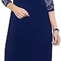 Women Crepe A-Line Straight Regular & Casual Wear Kurtis, Round Neck and Caif Length-image-1