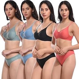 Bra Panty Set Women Everyday Lingerie Set Non Padded| Push up Bra Panty Set|Panty Bra Set for Women Pack of 4-image-28
