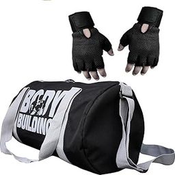 Combo Set Polyester 40 Ltrs Black Sport Gym Duffle Bag, Netted Gym & Fitness Gloves (Black)-image-37
