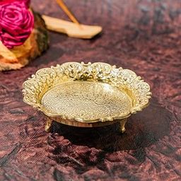 Bhimonee Decor | Pure Brass Chowki for God Idols | 5-Inch Round Choki for Pooja Mandir | Heavy-Duty 220 gm Stand with Engraved Design | Traditional Religious Altar Accessory |-image-2