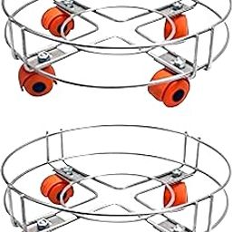 NH10 DESIGNS Stainless Steel Cylinder Trolley with Wheels Gas Trolly/Lpg Cylinder Stand, Kitchen Gas Trolly Easy Moving Stand (Pack of 2) (NHSP)-image-3