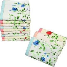 JENNY DENIAL 100% Velvet Luxury Cotton Printed Face Towel Set of 12 Soft & Absorbent (Size :: Small 25 * 25 Cm) Color:: Bright Multicolor 400 GSM-103