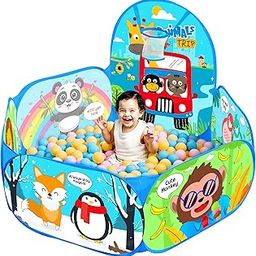 Zest 4 Toyz Animal Ball Pool for Kids Large Pop-Up Play Pit with Fun Animal Design Indoor and Outdoor Playpen with Basketball Hoop Foldable Play Pool for Boys and Girls (Balls Not Included)-image-48