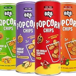 BRB Corn Popped Chips | Popcorn & Nachos Upgraded | 4 Tubs X 85 Grams | 4 Flavours - Salsa, and Cheese & Olive, Red Chili Chataka & Garlic Bread-image-13