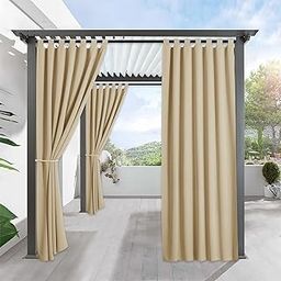 RYB HOME Outdoor Curtain for Patio - Insulated Tab Top Blackout Curtain Drape Balance Summer Heat & Winter Cold Fade Resistant Privacy Protection for Pergola, 1 Piece, 52 x 108 inch, Cream Beige-image-22
