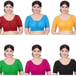 Plain Cotton Readymade Hand Stiched Round-Neck Multicolor Combo Offers Women Blouse for Women|Style - 958 Women's Blouses & Shirts-image-93