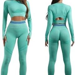 2 pc Gym Wear for Women Full Set, Scrunch Butt Lifting Leggings with Full Sleeves Crop Top Workout set, 4 way Stretchable Gym Leggings for Women High Waist--image-52