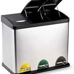 ONCARNIVAL Stainless Steel Trash Cans Bins 3 In 1 Foot Pedal Triple Waste Bins Dustbins Garbage Storage Bin With 3 Compartments Separate Waste Easy Recycling Wheelie Bin 24L-image-30