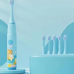 Electric Toothbrush for Kids (blue) Ages 3-12 – Includes 5 Replacement Brush Heads & Tooth Brushing Chart – Gentle Cleaning with Soft Bristles, 2-Minute Timer, Fun Habit Tracker – Perfect for Boys & Girls-image-89
