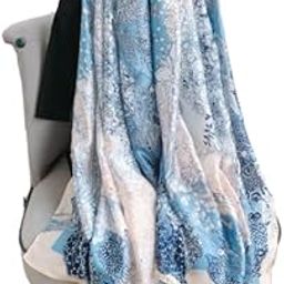 Elegant Floral Print polyester Silk Satin Stole, Blue and White, Lightweight Sheer Fabric,Summer Stole,Blue Dupatta,Fashion Scarf-image-81