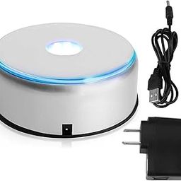 PuzFun 360 Degree Rotating LED Display Base Stand for Crystals, Glass Art, Jewelry & More, Silver Metal Pedestal Display Stand-6