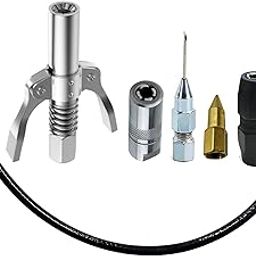 EPITECH MART Grease Gun Double Handle Coupler 10000 PSI With 4Pc Grease Gun Adaptor, 18inch Flexiable Black Hose Pipe-15