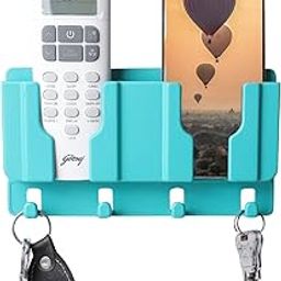 Redclip Plastic Wall Mount Mobile Holder with Remote Control Storage Racks, Key Hanger, Pen Holder Space/Self-Adhesive/Multi Purpose Accessories (Green)-picture-16