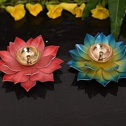 Collectible India Diya for Puja Home Decoration Item Gift, Lotus Brass Diyas Oil Lamp Pooja, Diwali Gifts (Set of 2)-20