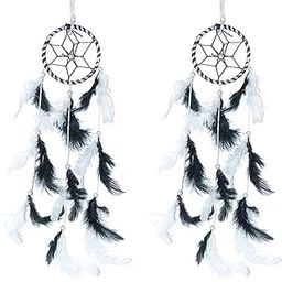 ARTBUG Natural Feather Small Dream Catcher Hanging for Cars/Rooms (3 in ch) for Positive Energy and Protection (Black and White) (Pack of 2)-2