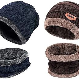 2 Pairs Men's & Women's Snow Proof,Inside Fur, Warm Woolen Cap with Neck Muffler/Neck Warmer/Scarf for Winters - Free Size (Blue and Brown)(Unisex Beanie Cap with Neck Warmer Set)-18