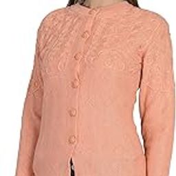 Women's Wool Round Neck Cardigan (FRONTLONGKADAI_Peach_Small)-image-71