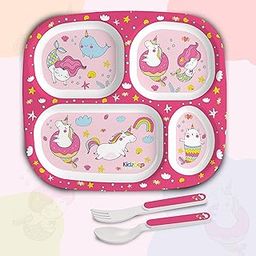 Cello Kidzbee Quadmeal Pink Parade Melamine Meal Set for Kids | BPA Free and Food-Grade Material | Attractive and Kidfriendly Designs | Break Resistant & Durable Set | Set of 3, Pink-25