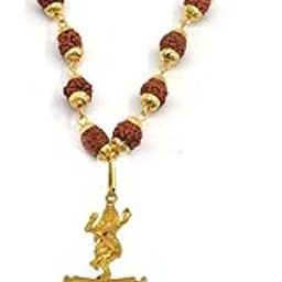Lord Shiv Shambhu Bholenath Locket With Gold Plated Cap Panchmukhi Rudraksha Mala And Brown Brass Wood Religious Jewellery Pendant Necklace Chain For Men Women-image-67