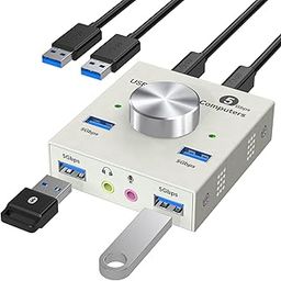 USB 3.0 Switch 2 Computers Sharing USB A & 3.5mm Wired Headset Devices,4 Port USB Switcher Sharing Keyboard and Mouse, Printer/Scanner USB Switch Hub for Two Computers with 2 USB3.0 Cables-6