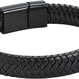 Men's Black Braided Leather Bracelet with Magnetic Openable Lock Clasp | Stylish Braided Design | Fashion Bracelet for Men | Gift for Boyfriend, Brother, Husband-image-21