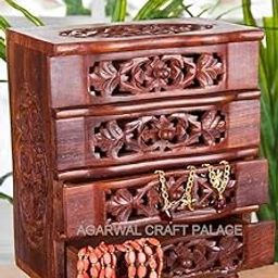 Sheesham Wooden Carved Four Drawer Almirah, Handmade Decorative Box With 4 Cabinets, Mini Almirah for Office Gifts, Home Decor, Furniture-image-78