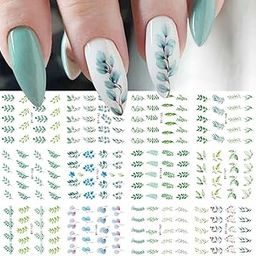 S.A.V.I Floral Nail Decals - 12 Green Plant Designs, Water Transfer Nail Art Stickers-image-75