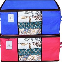 Kuber Industries Underbed Storage Bag, Storage Organiser, Blanket Cover Set of 2 - Royal Blue,Pink Extra Large Size-20
