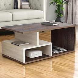 ABOUT SPACE Coffee Table - Portable Wooden Centre Table with Storage & Open Rack - DIY Furniture - Sofa Tea Poyee for Living Room, Home, Office (Beige & Walnut - L 100 x B 40 x H 47 cm)-23